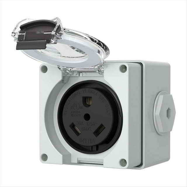 30Amp Power Outlet Box,125Volt NEMA TT-30R Receptacle Outdoor Dustproof and Weatherproof for Electric Vehicles,1 x 30Amp RV Power Outlet Box