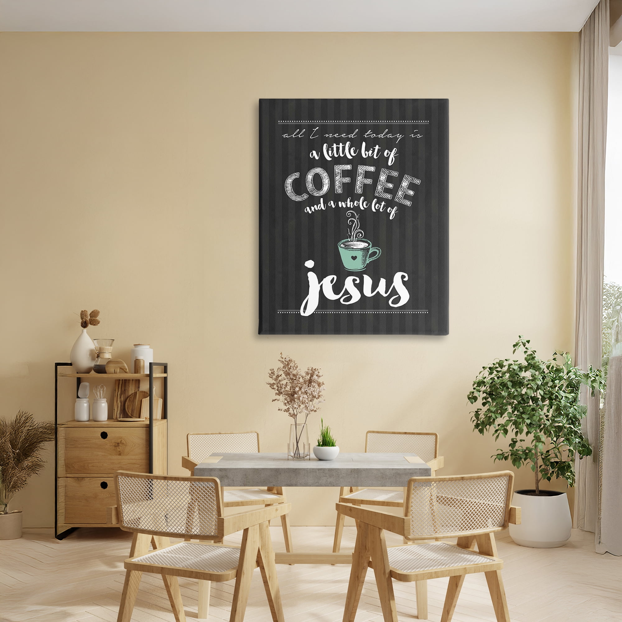 Little Coffee & Whole Lot Of Jesus Canvas Wall Art, design by Lettered and Lined