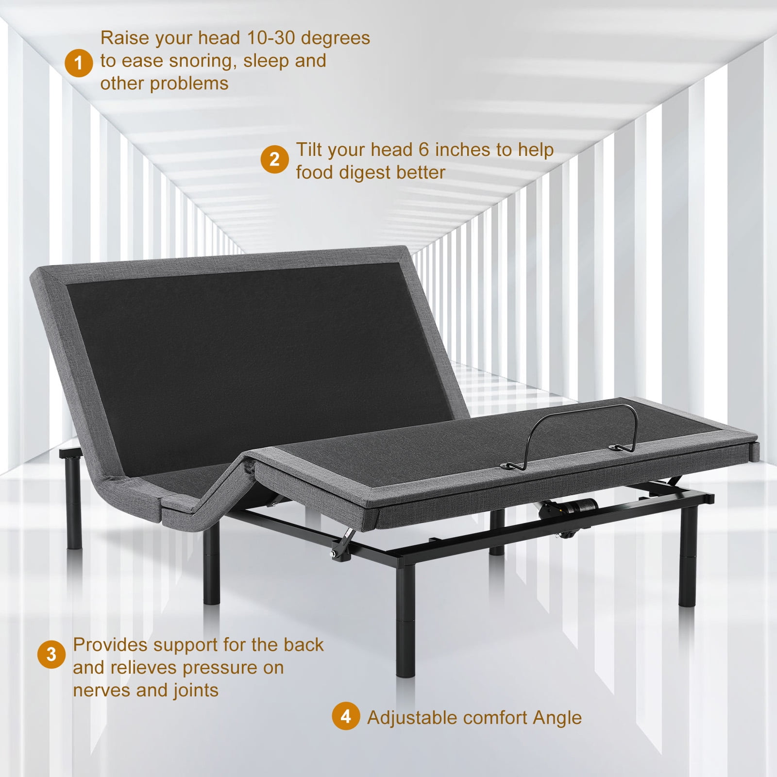CONCETTA Electric Bed Queen Size, Zero Gravity Bed with Wireless Remote, Ergonomic Adjustable, 2 USB Ports, Black