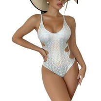 SWSMCLT Women's One Piece Swimwear Slimming Sexy Swimsuit Spandex Summer Spaghetti Strap Chic Bathing Suit White 4-6