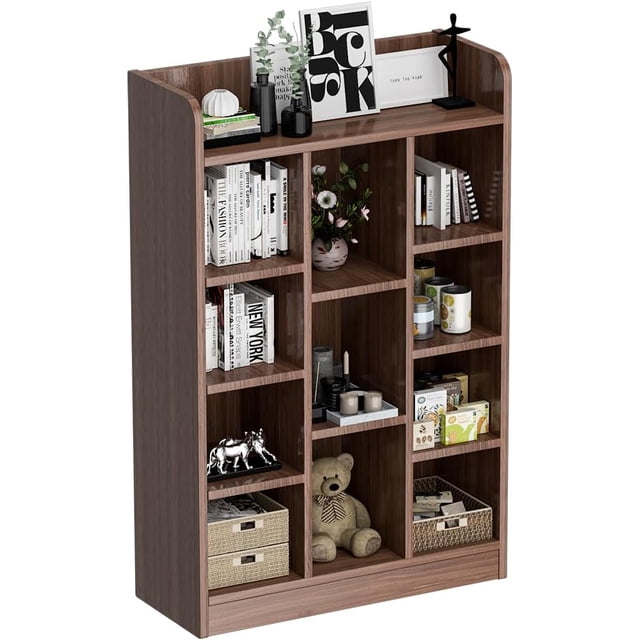 Librero Organizador de 8 Cubos Estante Minimalista de Madera para Libros y Organizar Mueble 120 * 30 * 60cm de Grande Librería de Pared con Estantería para Sala Oficina Dormitorio