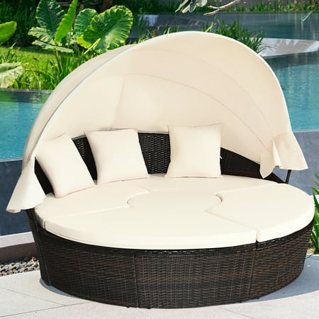 Topbuy Outdoor Patio Rattan Daybed Wicker Adjustable Cushioned Sofas ...