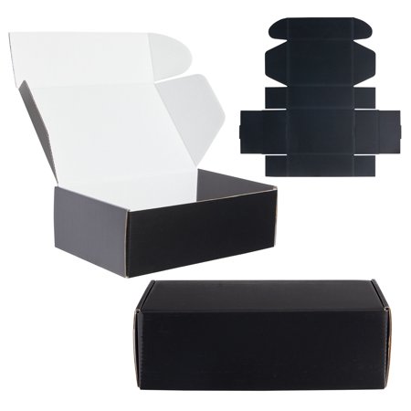 25-Pack Corrugated Packaging Boxes for Shipping, Cardboard Mailers for Small Business, Boutiques, Mailing Gifts, Gift Boxes for Wedding Reception, Bridal Shower (Black, 9x6x3 in)