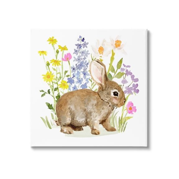Stupell Industries Baby Bunny with Florals Animals & Insects Painting Gallery Wrapped Canvas Art Print Wall Art, 17 x 17