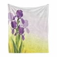 thumbnail image 1 of Garden Art Soft Flannel Fleece Blanket, Flowers of Iris with Green Leaves Gardening Plants Spring Morning, Cozy Plush for Indoor and Outdoor Use, 50" x 70", Violet Green and Yellow, by Ambesonne, 1 of 6