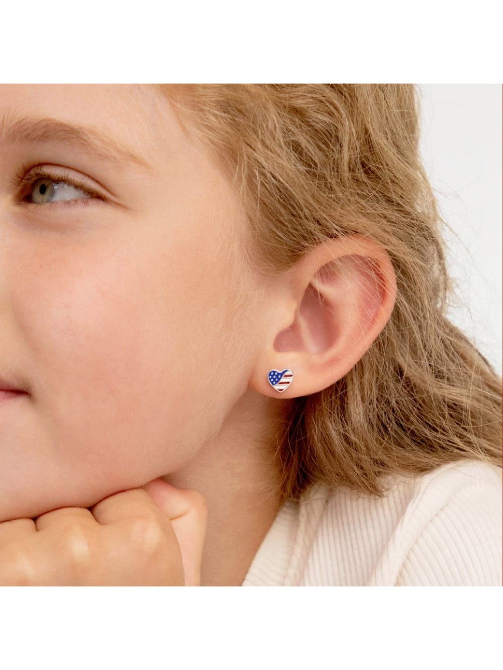 Patriotic Heart Kids / Children's / Girls Earrings Enamel - Sterling Silver
