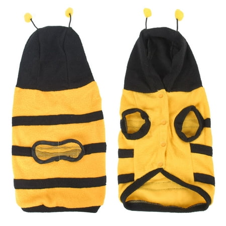 Unique Bargains Pet Dog Doggie Yellow Black Bee Design Hooded Single Breasted Apparel Clothes