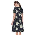 thumbnail image 2 of Bixox Robe d'Été à Manches Courtes pour Femmes Robe Ample Longueur Genou avec Poches-Fleurs de Lys, 2 of 7