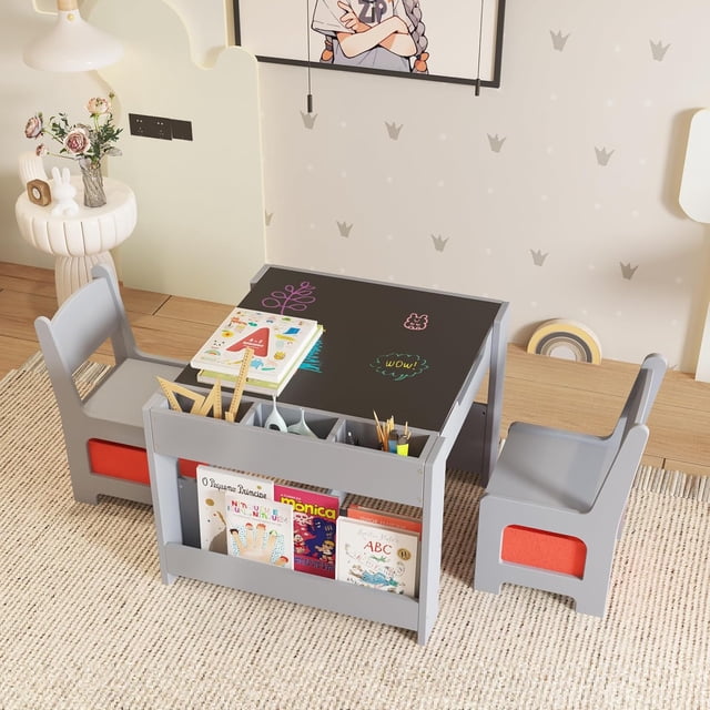 4-in-1 para niños art mesa y 2-chair set con almacenamiento cajón