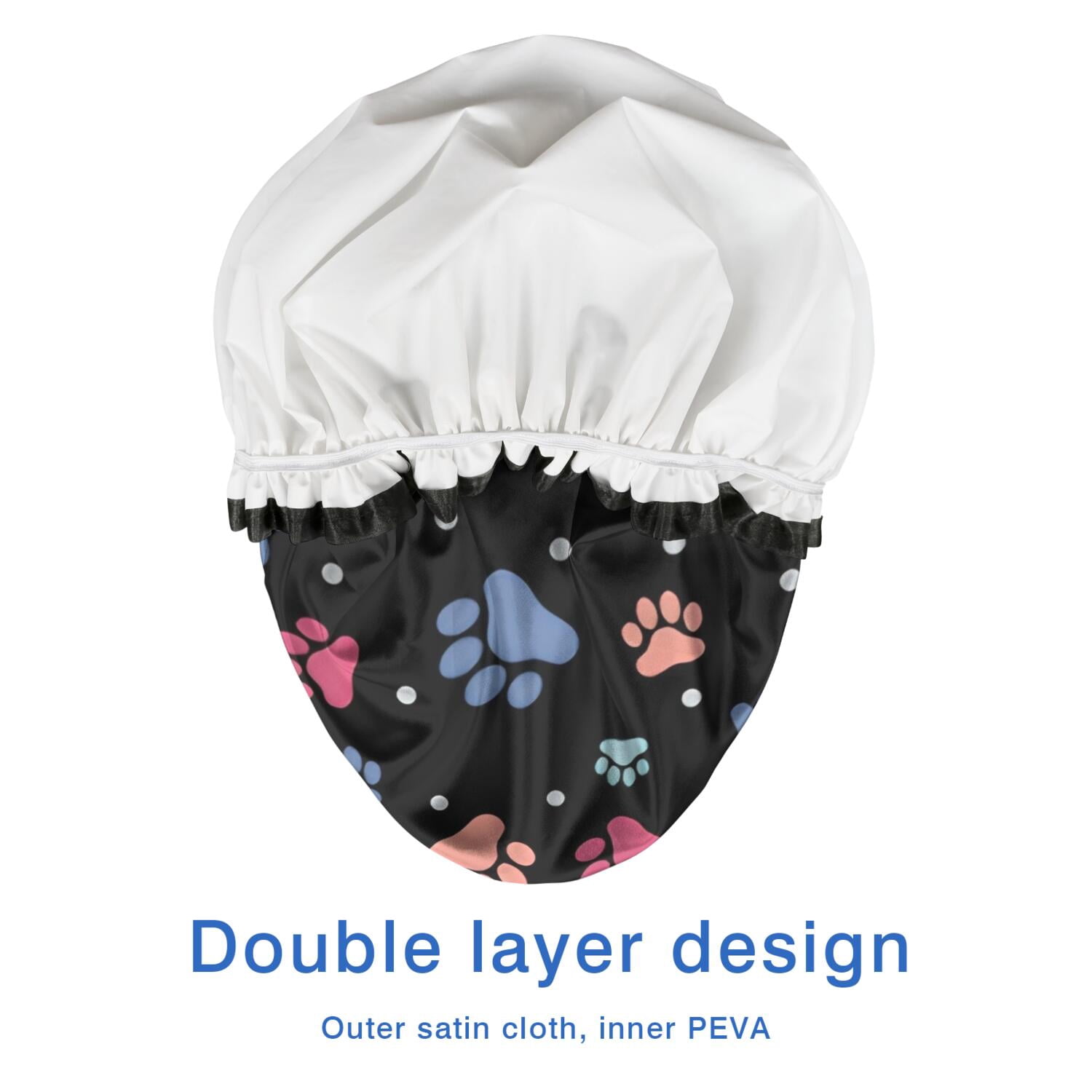 Shower Caps,Black Dog Paw Footprint Waterproof Shower Cap for Women 4 Pieces,Double Reusable Hair Cover for Shower PEVA Elastic Stretch Hem