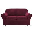 thumbnail image 3 of Stretch Velvet Plush Sofa Covers Couch Armchair Slipcover Protector with Cushion Covers, Burgundy, For 2-Seater Loveseat, 3 of 13