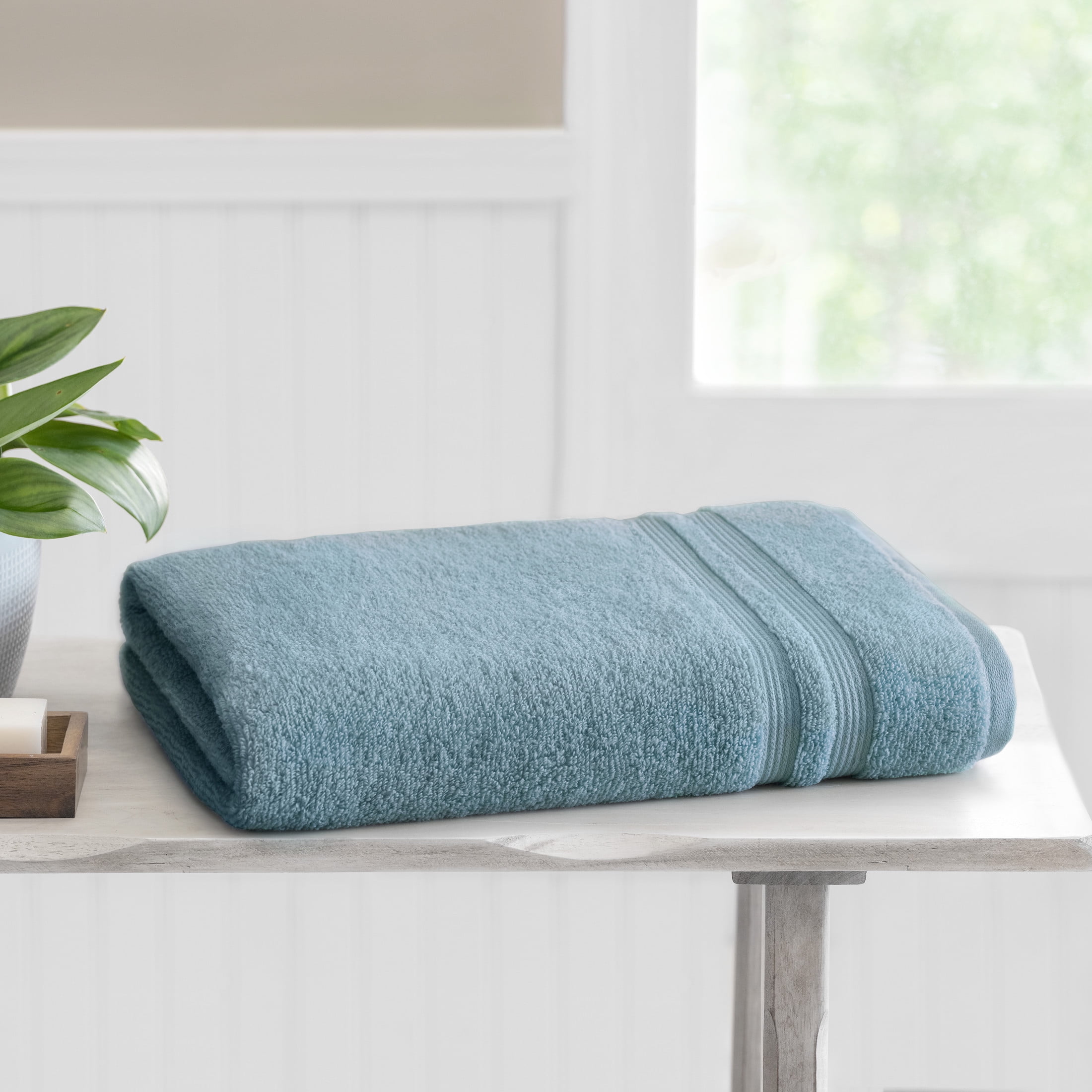 Mainstays Performance Cotton Bath Sheet, Oversized Super Soft Quick Dry Fade Resistant, Solid Blue