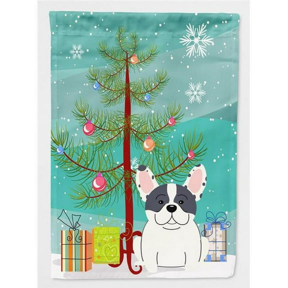 Merry Christmas Tree French Bulldog Piebald Flag Canvas House Size