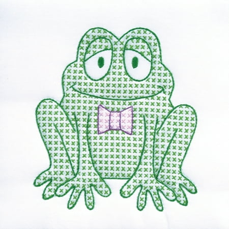 Jack Dempsey Froggy Stamped White Quilt Blocks, 9" x 9