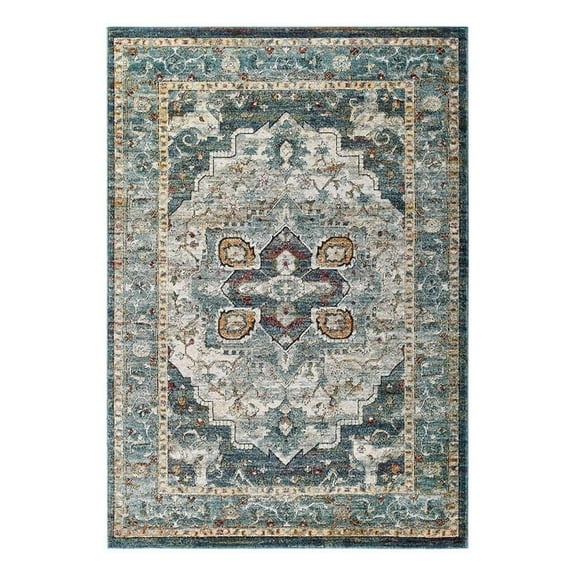 Pemberly Row 94.5x122" Diantha Floral Medallion Rug in Multi-Color