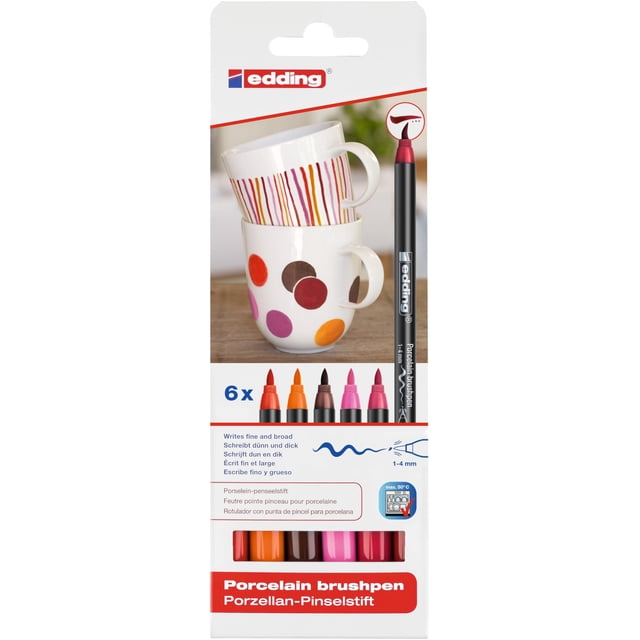 Set de plumones pincel para porcelana edding 4200, 6 colores, tonos cálidos