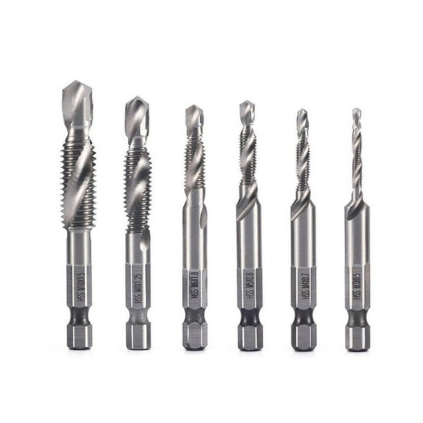6pcs / set Broca combinada de taladro HSS Juego de brocas de avellanado de desbarbado de 1/4 pulgada Tomshoo Taladro Tap