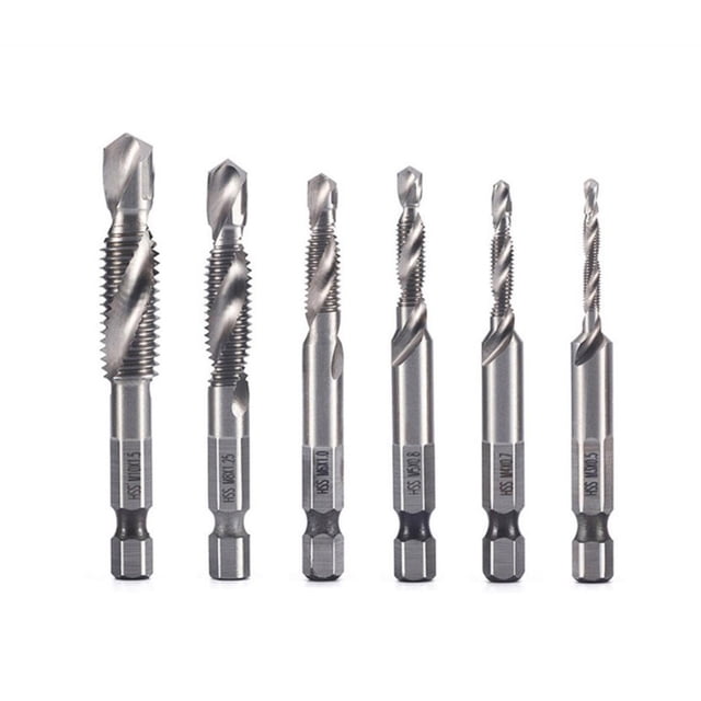 6pcs / set Broca combinada de taladro HSS Juego de brocas de avellanado de desbarbado de 1/4 MABOTO Taladro Tap