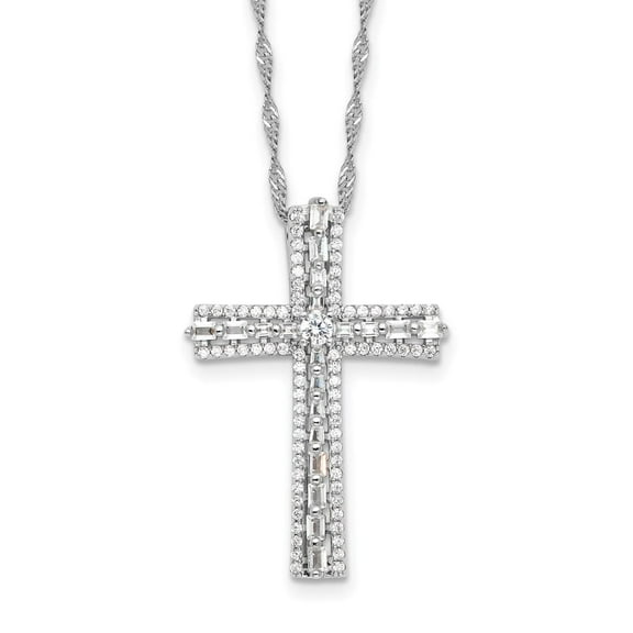 Auriga 925 Sterling Silver Rhodium-plated CZ Cross w/2in Extender Necklace for Women 20"