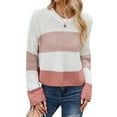 thumbnail image 3 of Women Colorblock Stripe Crew Neck Long Sleeve Knitted Sweaters, 3 of 6