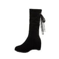 thumbnail image 2 of Wavsuf Womens Dress Shoes Mid Calf Tie Hip Lace Flock Round Toe Black Boots Size 43, 2 of 9