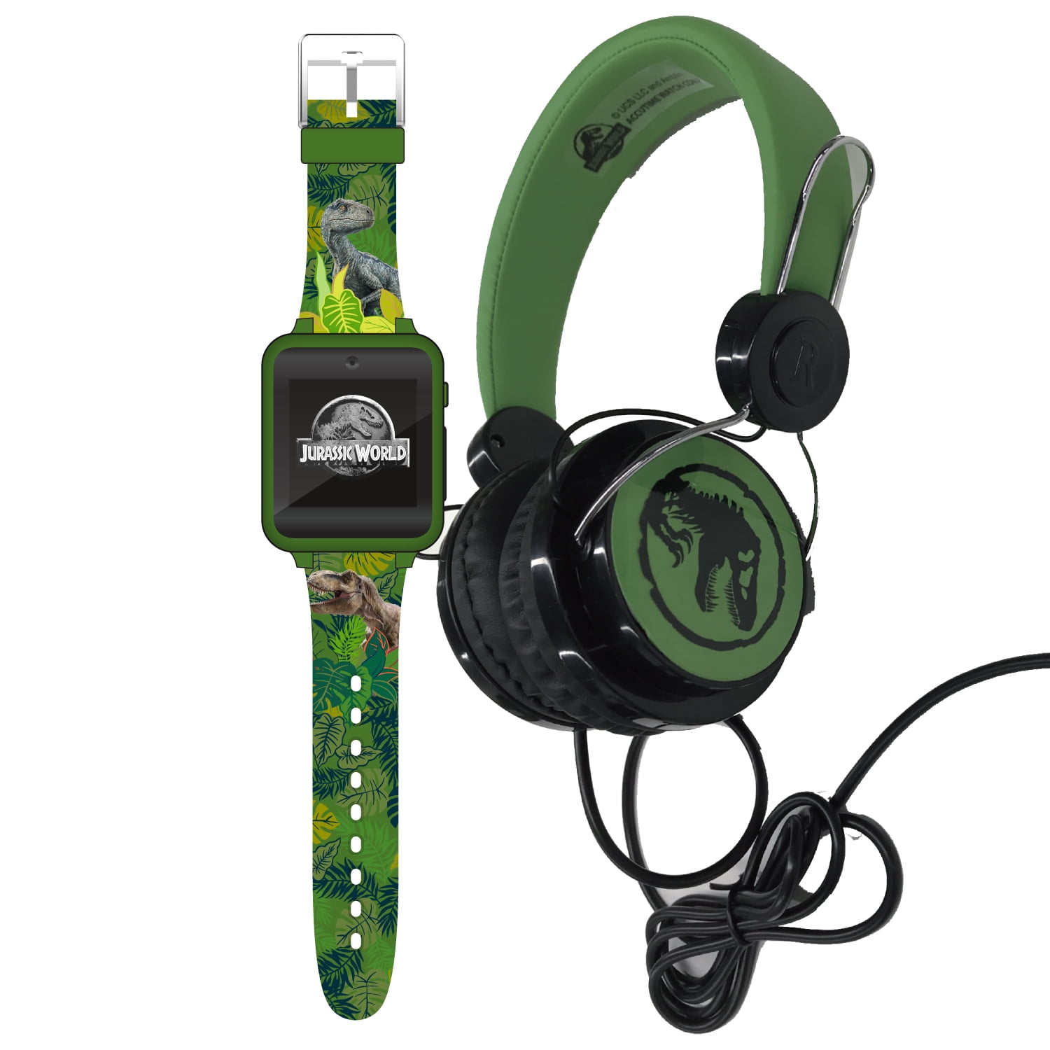 Jurassic World Unisex Child Smart Watch and Headphone Set in Silicone Strap Green (JRW40017WMC)