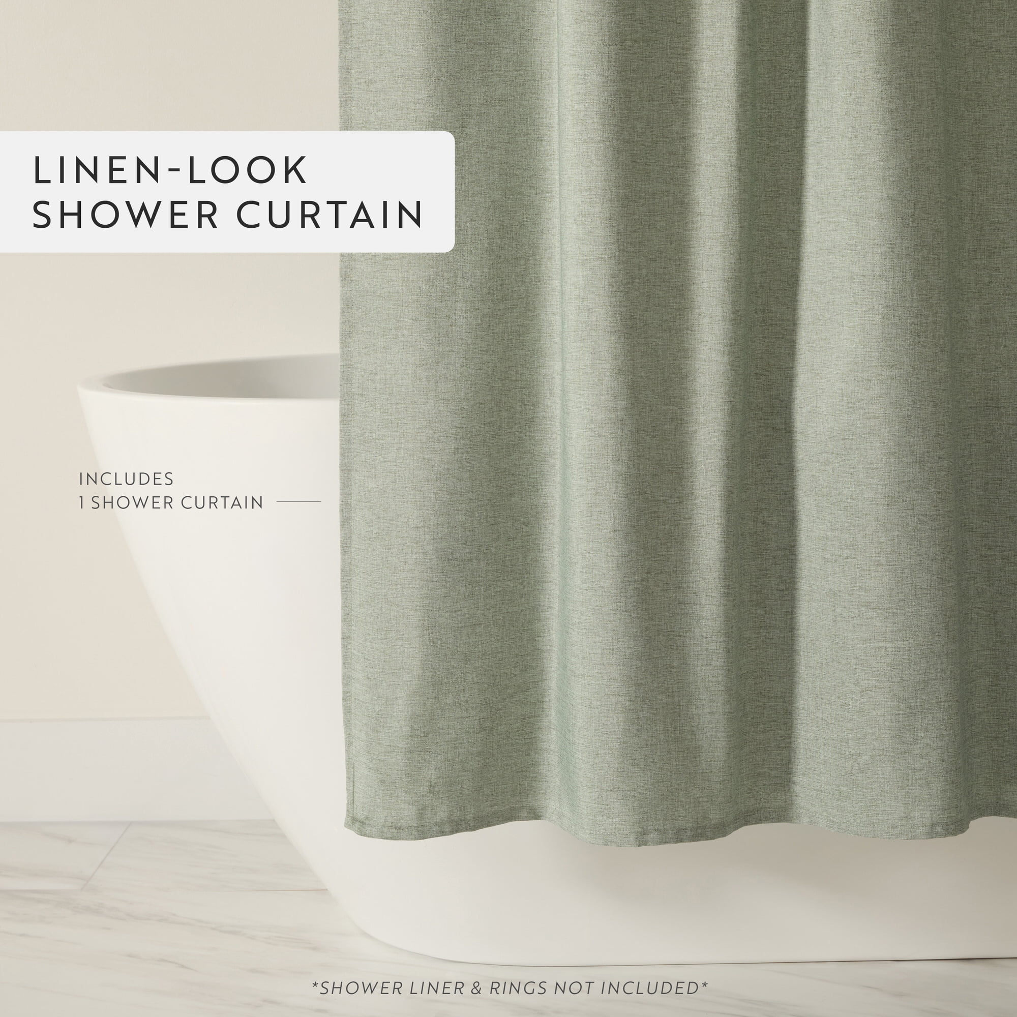 Linen-Look Polyester Shower Curtain in Essential Colors