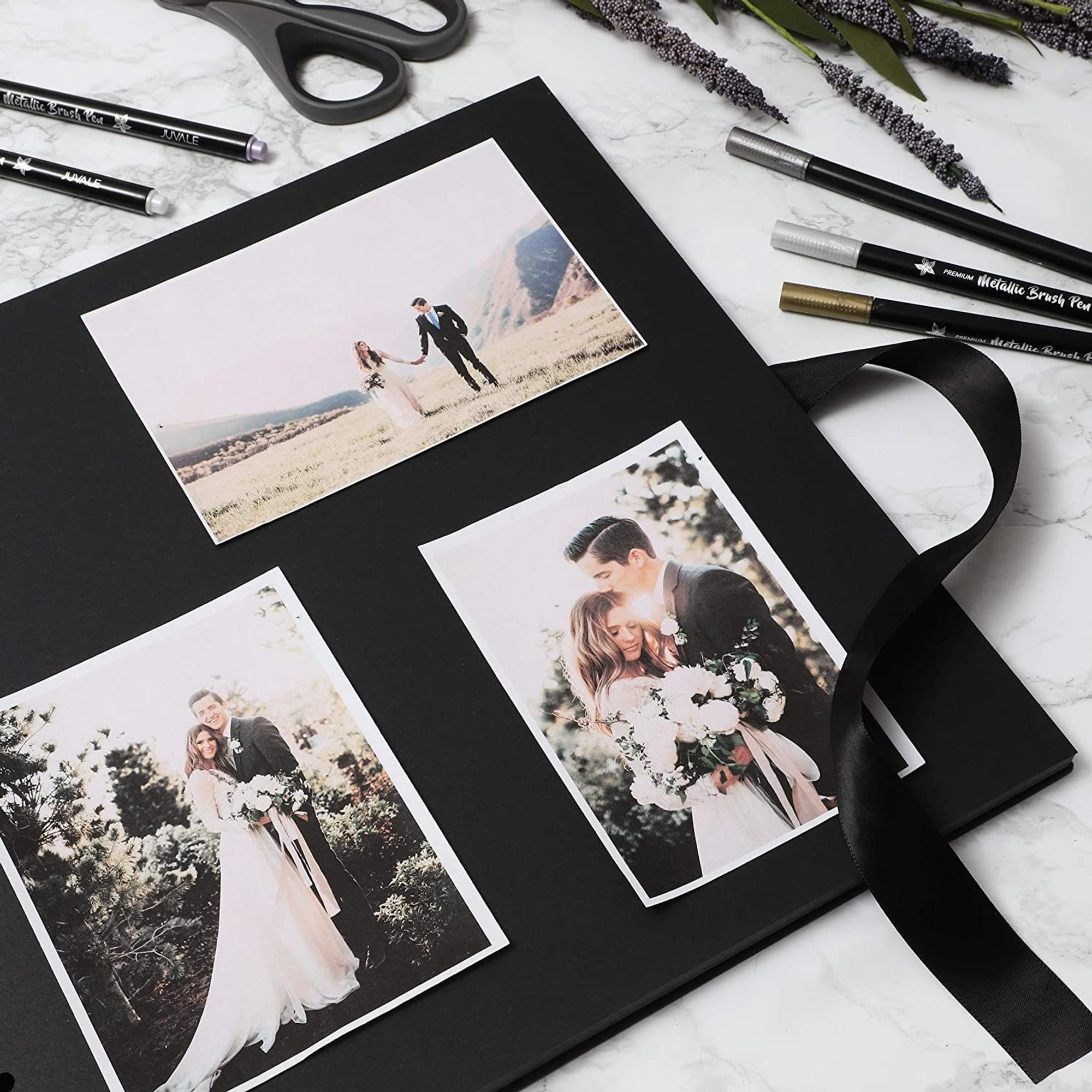 Black 12x12 Scrapbook Album with Silk Ribbon, Cover Window