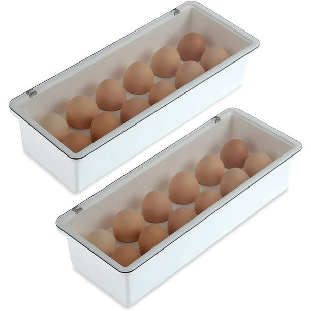 Paquete de 2 hueveras para refrigerador, contenedor de plástico para guardar huevos con 12 rejillas, organizadores para refrigerador con tapas