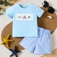 thumbnail image 2 of Huesdet Baby Girl Summer Clothes Short Sleeve Letter T-Shirt and Stretch Casual Shorts Set Adorable Toddler Outfit for Girls for Summer Playtime(Blue,6-12 Months), 2 of 7