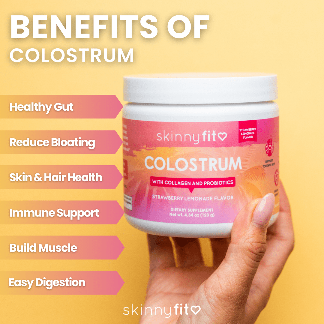 SkinnyFit - Colostrum + Collagen Peptides, Probiotics, & Vitamin B12 (25  Servings) Strawberry Lemonade Flavor