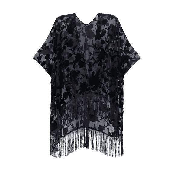 WeHello Women's Burnout Velvet Kimono Black Cardigan Cover Up Holiday Casual Cardigan Shawl Tops