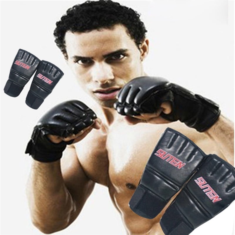 MMA Muay Thai Training Punching Bag Half Finger Mitts Gym Sparring Boxing Gloves 