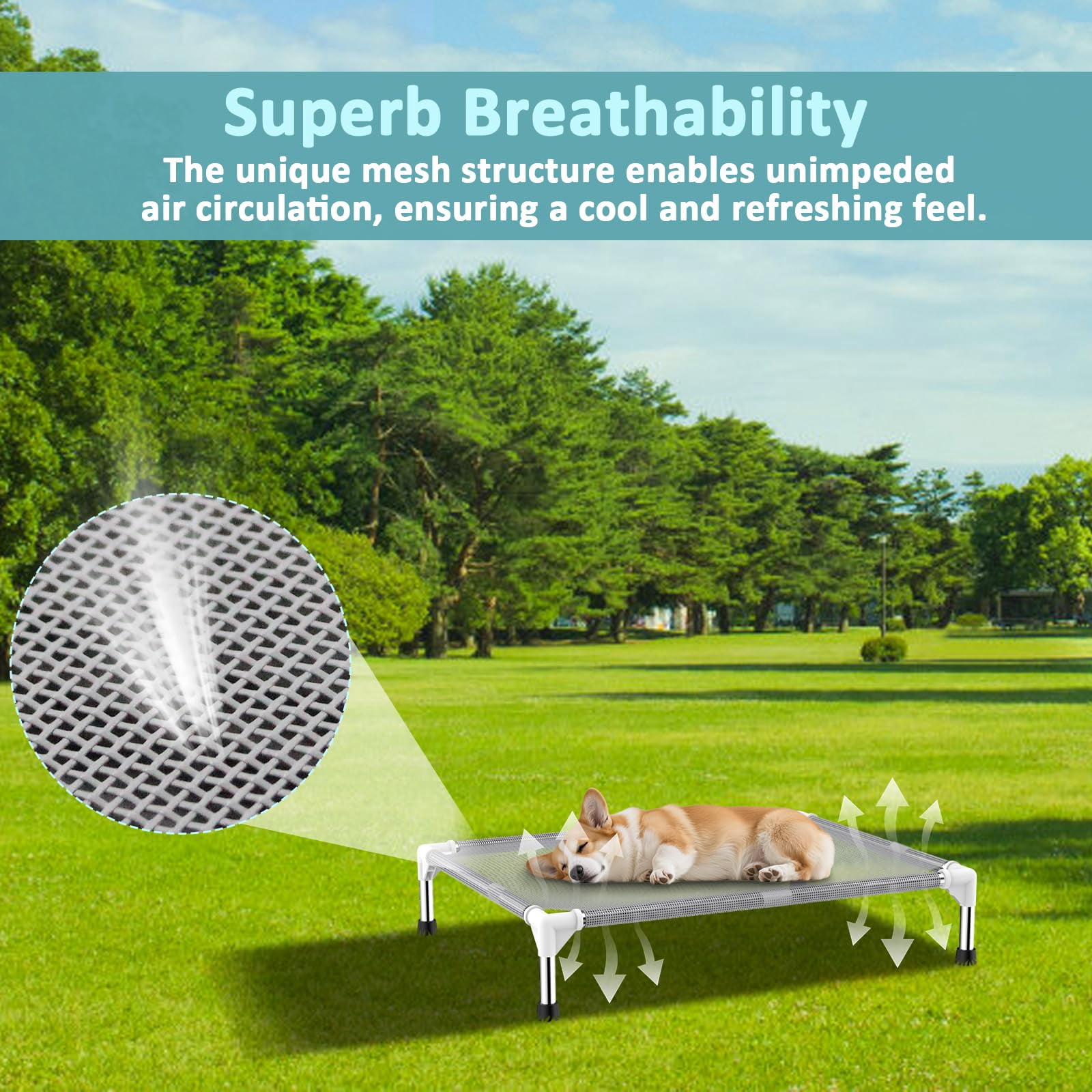Elevated Dog Bed With Teslin Fabric - Lightweight For Medium Dogs  Waterproof & Washable Breathable Mesh Raised Pet Indoor Outdoor Use Anti-slip Easy Clean