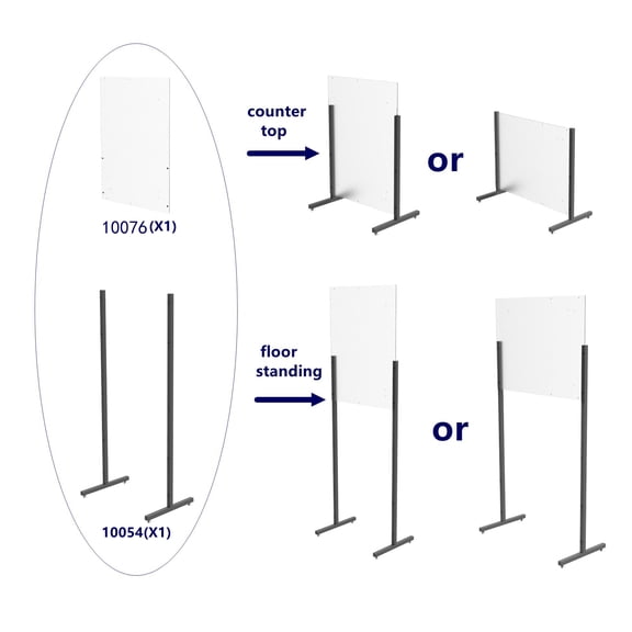 FixtureDisplays Sneeze Guard Countertop (25"Tall) or Floor (64" Tall), Mount Landscape (28" Wide) or Portrait (22" Wide) Adjustable Plexiglass Clear Acrylic with Metal Frame 10054+10076