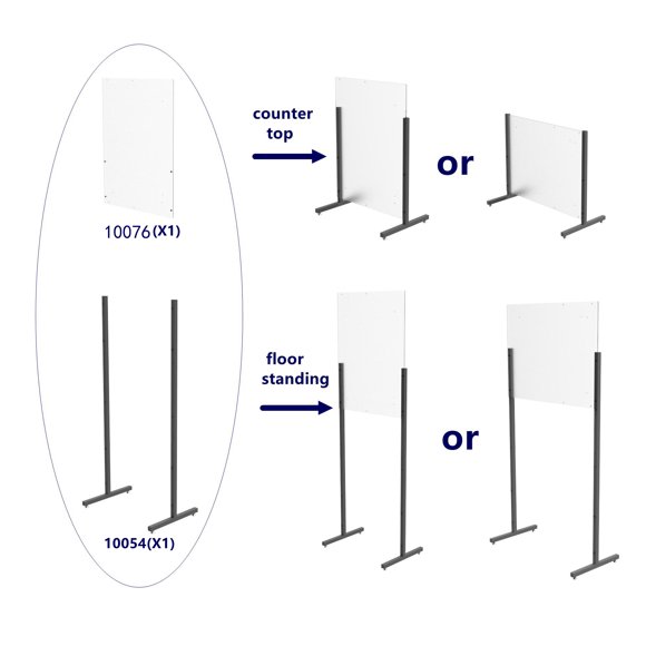 FixtureDisplays® Sneeze Guard Countertop (25"Tall) or Floor (64" Tall), Mount Landscape (28" Wide) or Portrait (22" Wide) Adjustable Plexiglass Clear Acrylic with Metal Frame 10054+10076