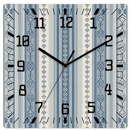 Blue Geometric Wooden Wall Clock Silent Non Ticking Modern Abstract Art Vintage Boho Square Wall Clocks Battery Operated Decor Clock for Home Office Living Room Kitchen 12 Inch