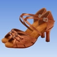 thumbnail image 2 of Brown Ladies Spring Summer Latin Dance Shoes 75Cm Mid-Heel Soft-Sole Adult Plus-Size Performance Textured Comfort Cotton Polyester, 2 of 6