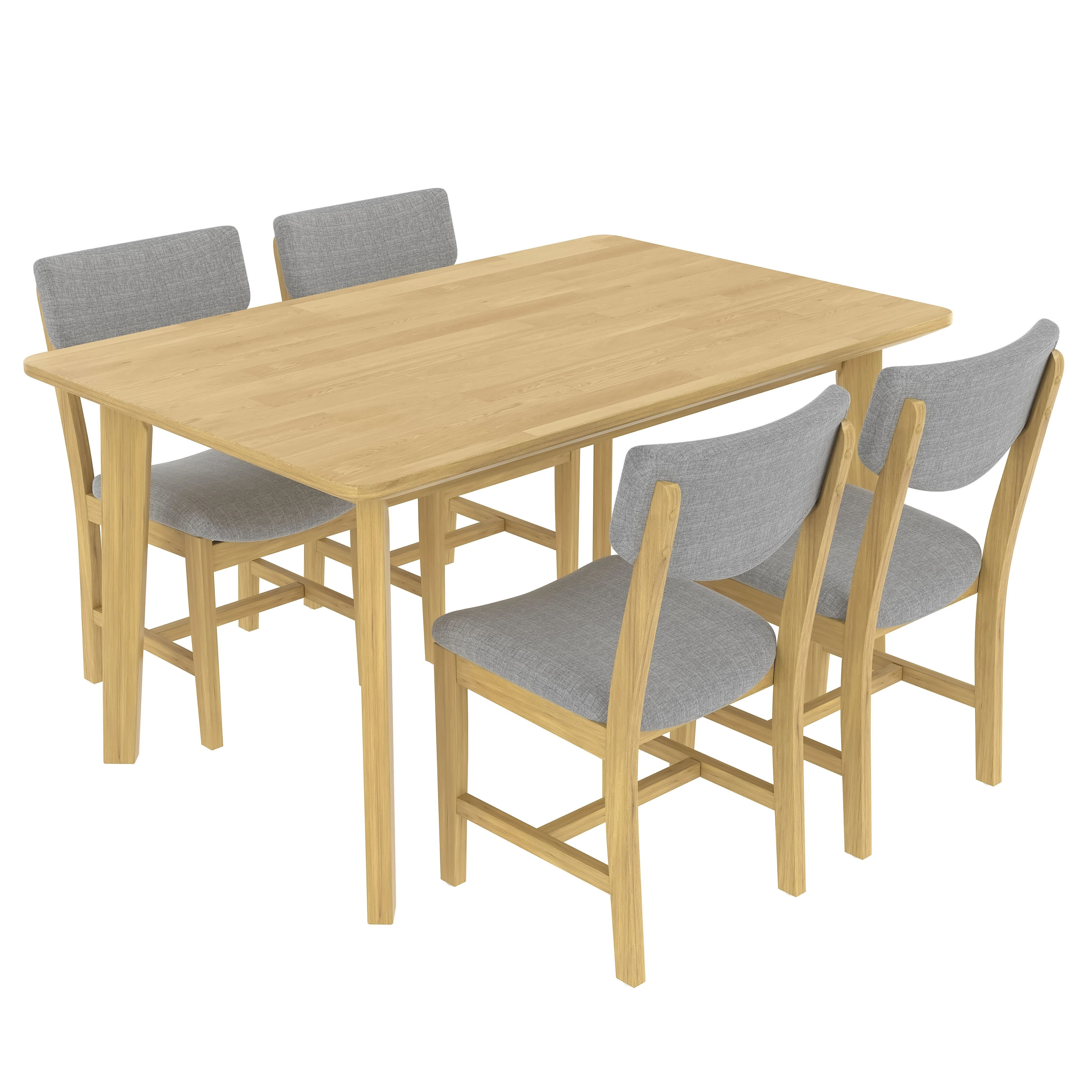 Euroco 5 Piece Dining Table Set for 4, Farmhouse Wood Kitchen Table Set with 4 Upholstered Chairs for Kitchen & Dining Room,Natural