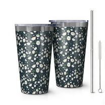 16oz Tumblers Navy Daisy Flower Floral Pattern Stainless Steel Vacuum Insulated Double Wall Travel Tumbler Cups Mug with Lid and Straw,Cleaning Brush for Coffee,Tea