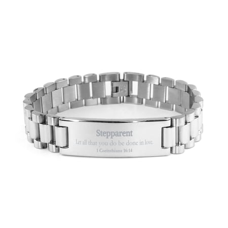 Christian Stepparent Gifts, Let all that you do be done in love, Bible Verse Scripture Ladder Stainless Steel Bracelet, Baptism Confirmation Gifts for Stepparent