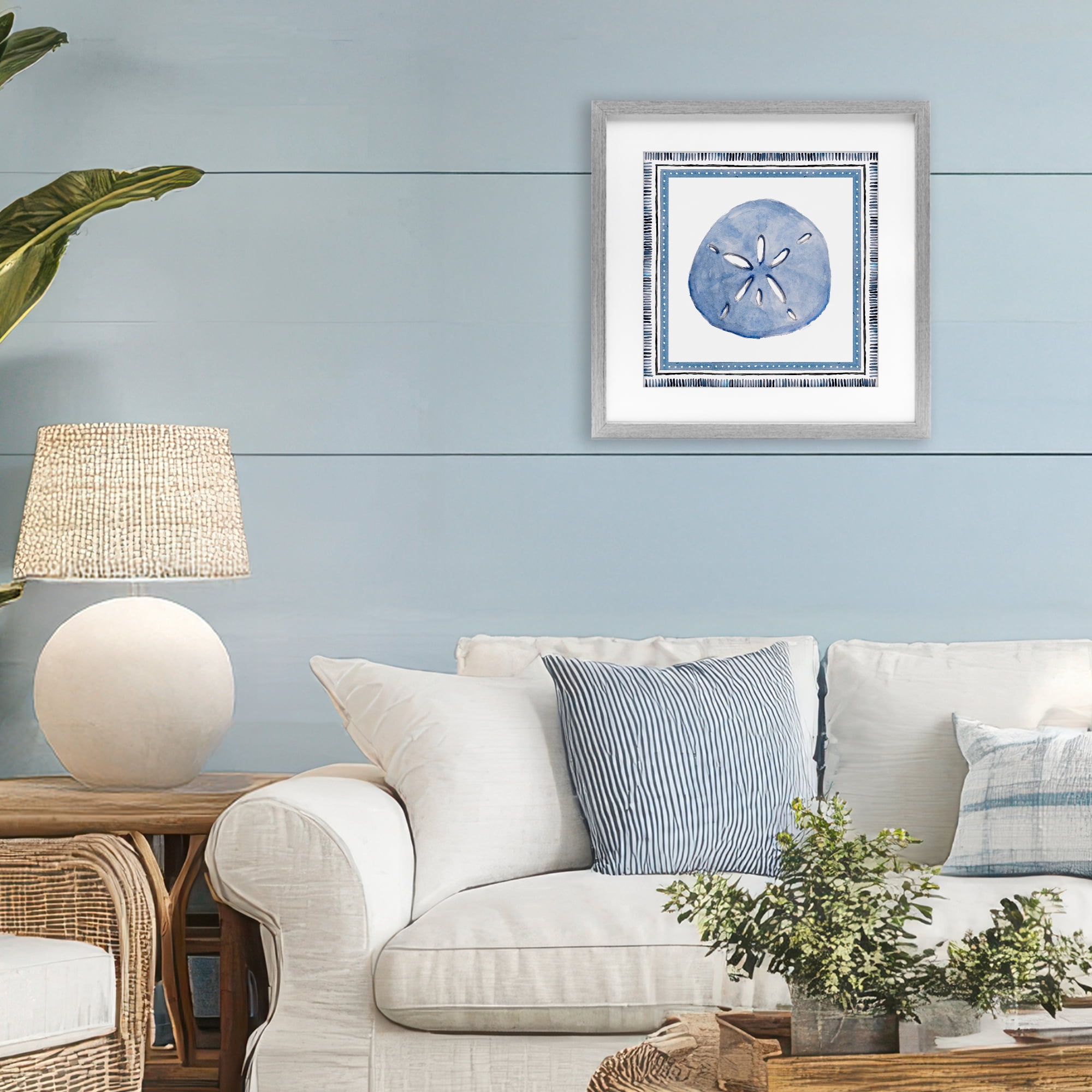 Stupell Industries Blue Bordered Sand Dollar Gray Framed Print Under Glass, design by Lanie Loreth