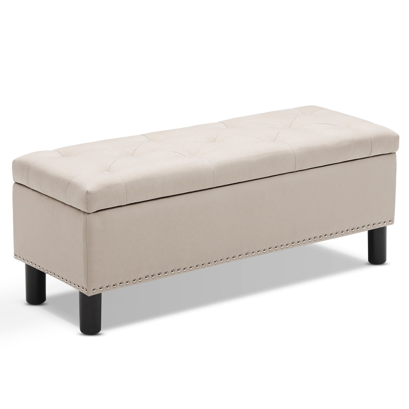 Furniliving Modern Upholstered Button Tufted Storage Ottoman Entryway Bench, Ivory