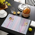 thumbnail image 3 of Colorful Striped Placemats Set of 4, Pink Blue Yellow Abstract Vertical Lines Placemats for Dining Table, Place Mats for Kitchen Tabletop, Waterproof Wipeable Dining Table Mats Set, 3 of 9