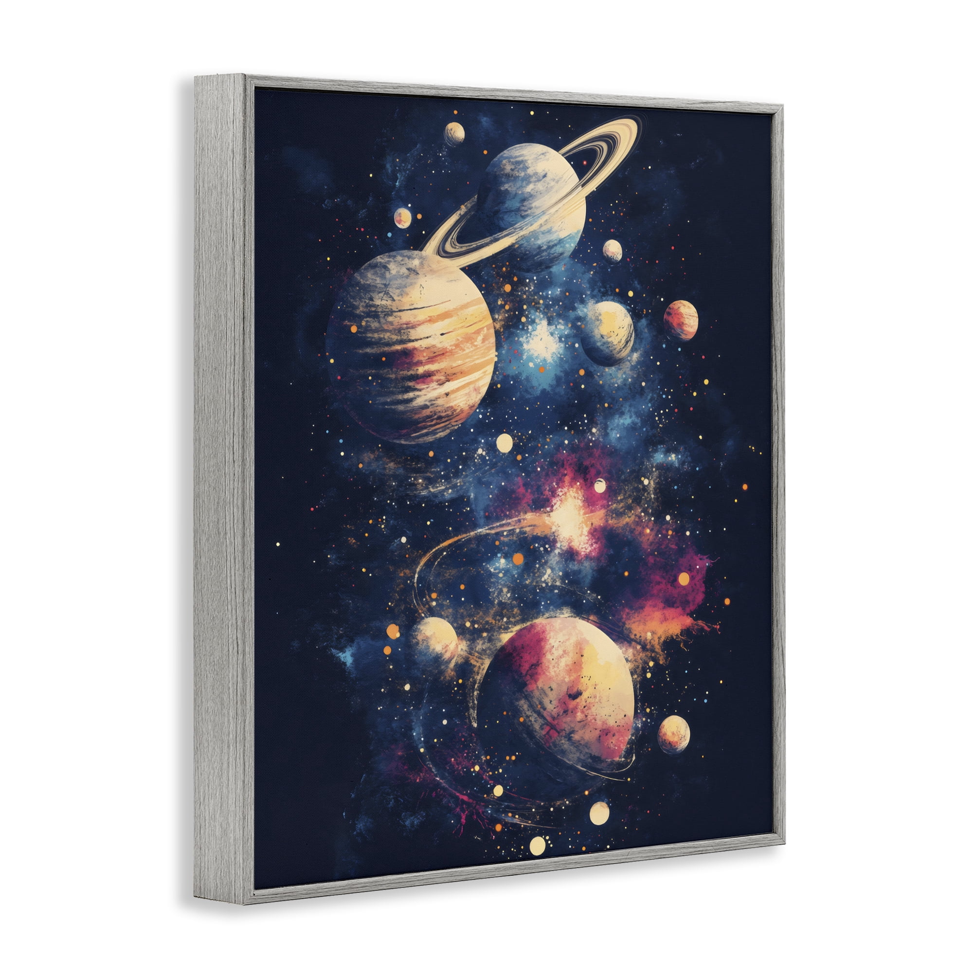 Stupell Industries Cosmic Planet Curiosities Gray Framed Giclee Art, design by Creative Studio
