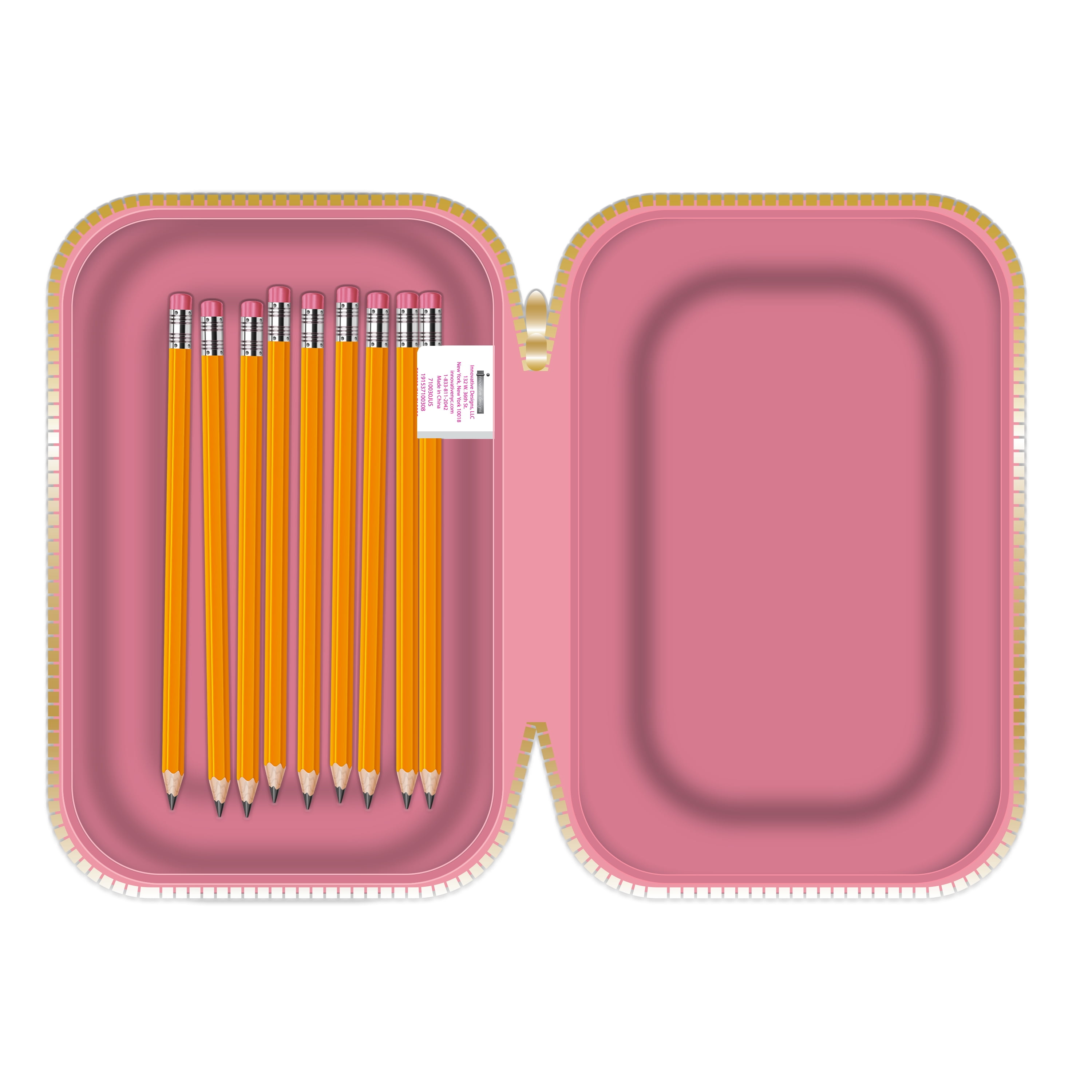 Justice Rose Gold Glitter Pink Flower Zipper Confetti Pencil Case