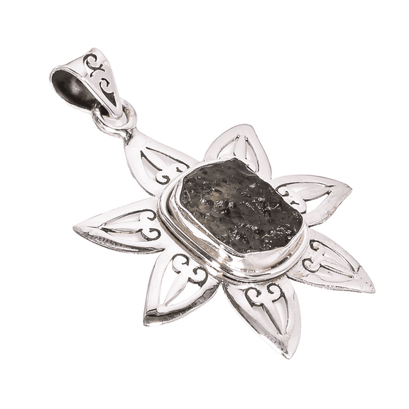 Natural Green Raw Moldavite gemstone 925 sterling silver star design Pendant Gift Jewelry