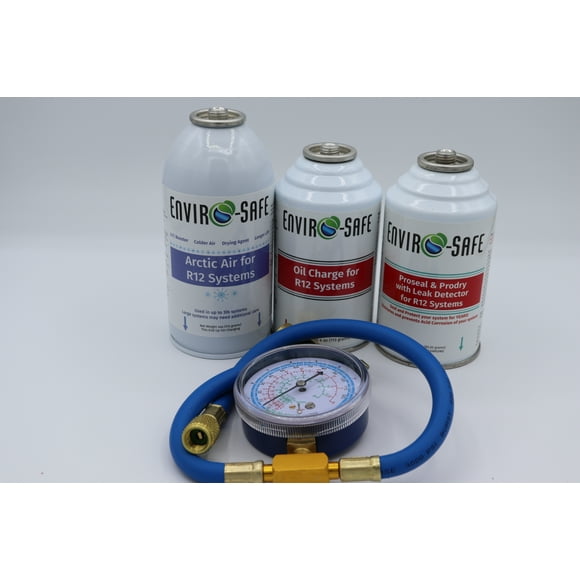 Envirosafe Arctic Air Kit for R12, R-12, r12a systems, Oil, Proseal, Prodry, Dye with Charging Gauge