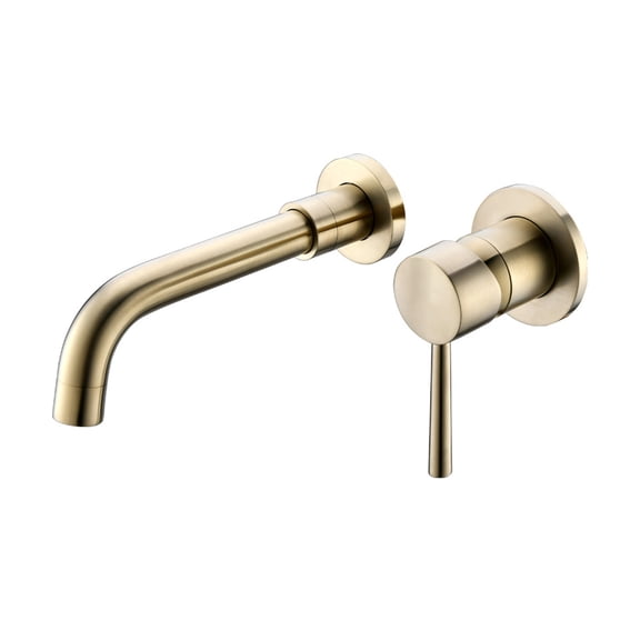 JERFIT 360° Swivel Modern Wall Mounted Single Handle Bathroom Sink Faucet with Aerator, Brushed Gold Finish, Spot Resistant Brass Construction