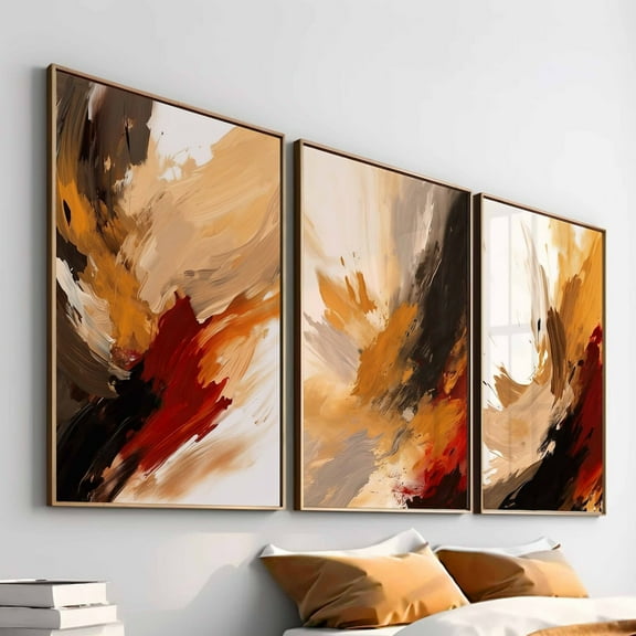 UNFFRAMED Luvia Terracotta Abstract Wall Art Set of 3, Burnt Orange Earth Tone Gallery Prints for Living Room or Bedroom Set 3 Prints 8x12